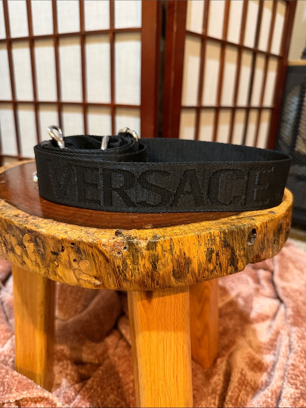 Versace Jeans Collection Black Embossed Logo Adjustable Strap Silver Hardware